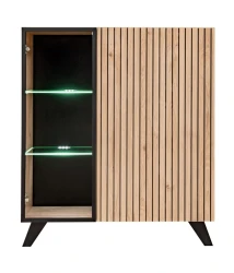 Witryna niska Liam 90 cm z LED do salonu hickory jackson/czarny