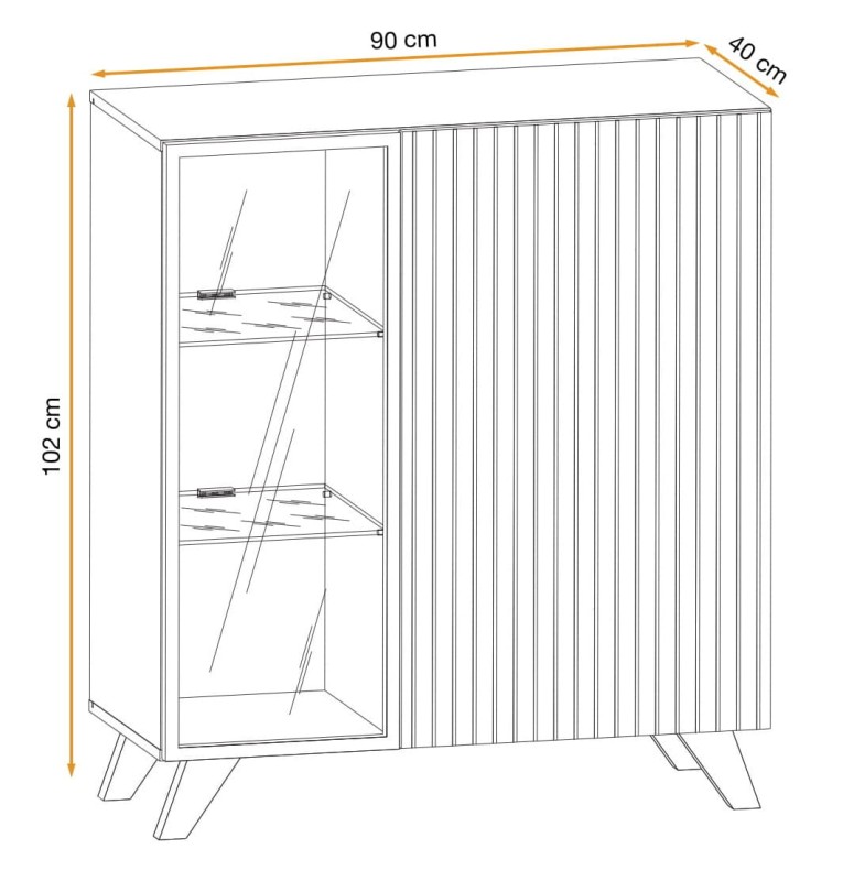Witryna niska Liam 90 cm z LED do salonu hickory jackson/czarny