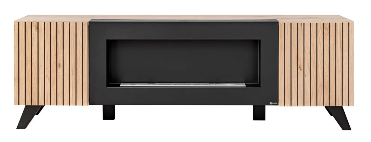 Szafka RTV Liam 160 cm z biokominkiem do salonu hickory jackson/czarny