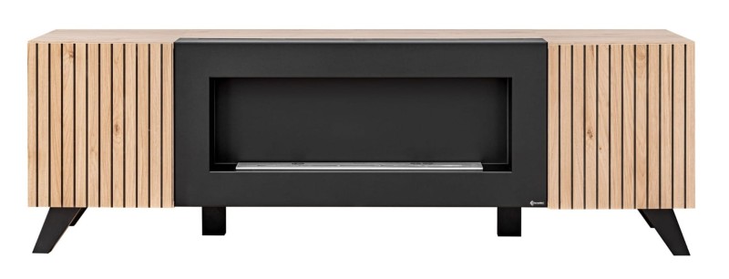 Szafka RTV Liam 160 cm z biokominkiem do salonu hickory jackson/czarny