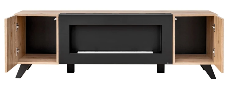 Szafka RTV Liam 160 cm z biokominkiem do salonu hickory jackson/czarny