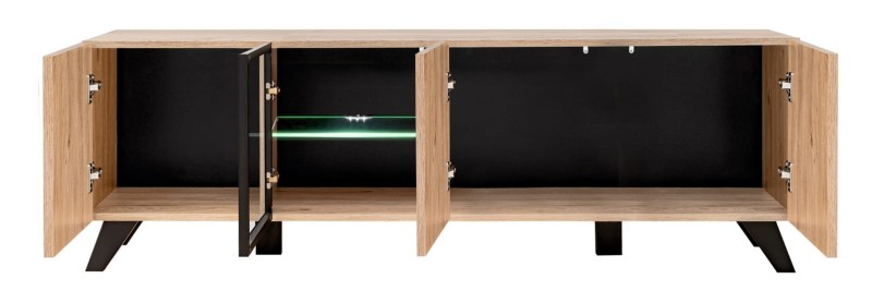 Szafka RTV Liam 160 cm z LED do salonu hickory jackson/czarny