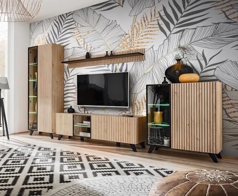 Półka wisząca Liam 160 cm do salonu hickory jackson/czarny