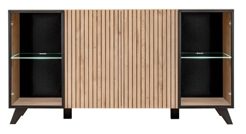 Komoda Liam 160 cm z oświetleniem LED do salonu hickory jackson/czarny