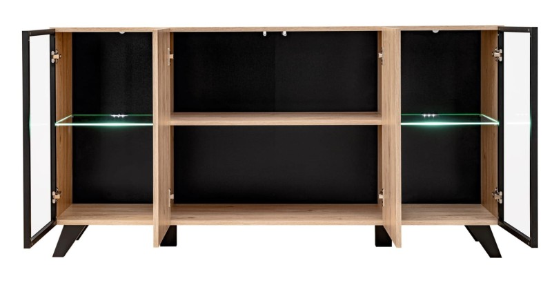 Komoda Liam 160 cm z oświetleniem LED do salonu hickory jackson/czarny