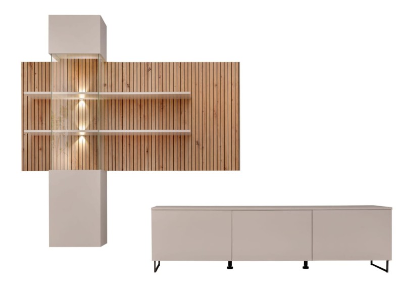 Meblościanka Gusto LUX A z oświetleniem LED do salonu kaszmir/dąb artisan