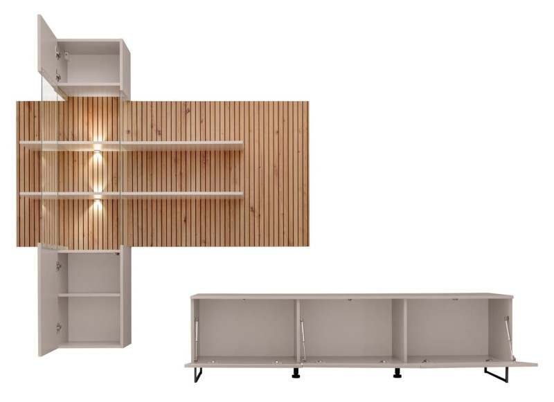 Meblościanka Gusto LUX A z oświetleniem LED do salonu kaszmir/dąb artisan