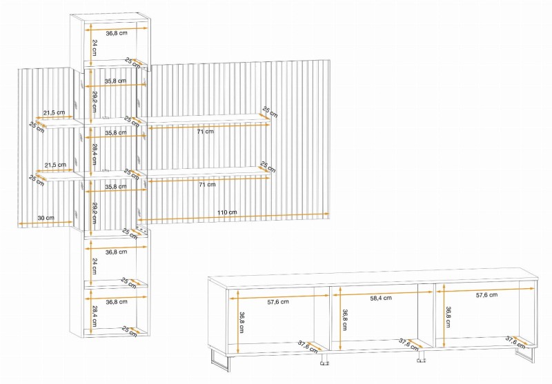 Meblościanka Gusto LUX A z oświetleniem LED do salonu kaszmir/dąb artisan
