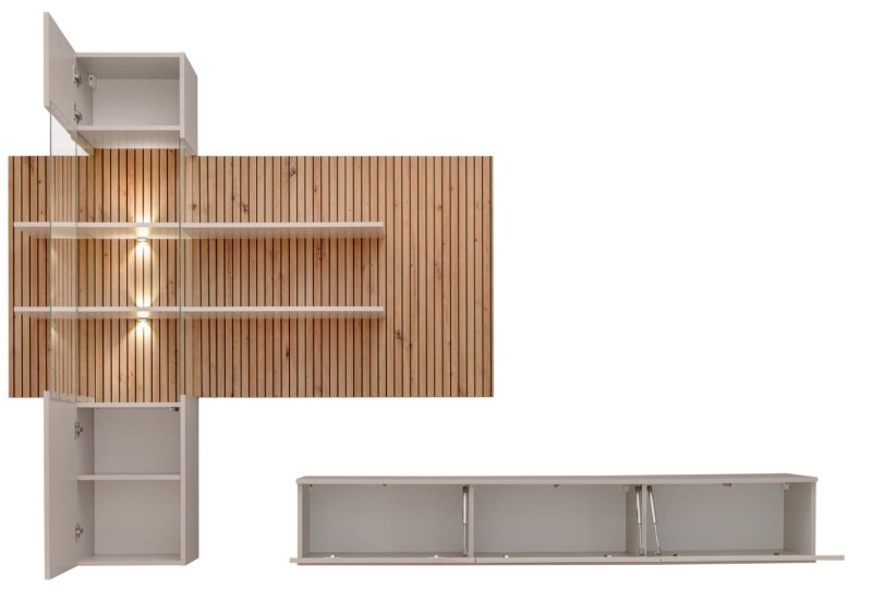 Meblościanka Gusto LUX B z oświetleniem LED do salonu kaszmir/dąb artisan