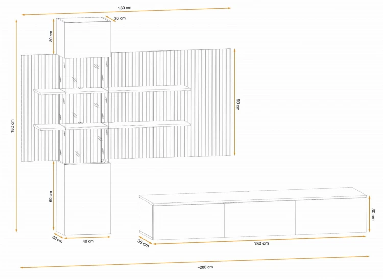 Meblościanka Gusto LUX B z oświetleniem LED do salonu kaszmir/dąb artisan