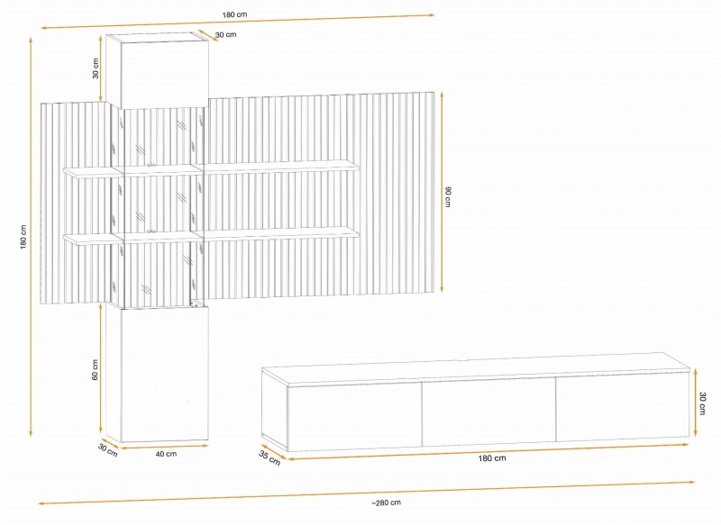 Meblościanka Gusto LUX B z oświetleniem LED do salonu kaszmir/dąb artisan