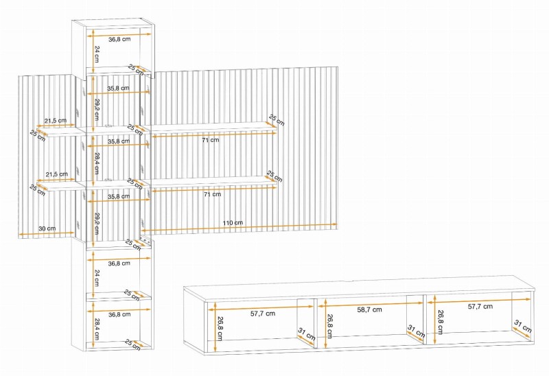 Meblościanka Gusto LUX B z oświetleniem LED do salonu kaszmir/dąb artisan
