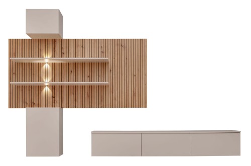 Meblościanka Gusto PW B z oświetleniem LED do salonu kaszmir/dąb artisan