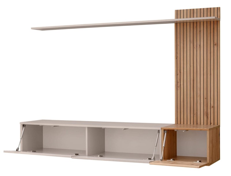 Meblościanka Solo zestaw 3 elementy do salonu kaszmir/dąb artisan/czarne paski