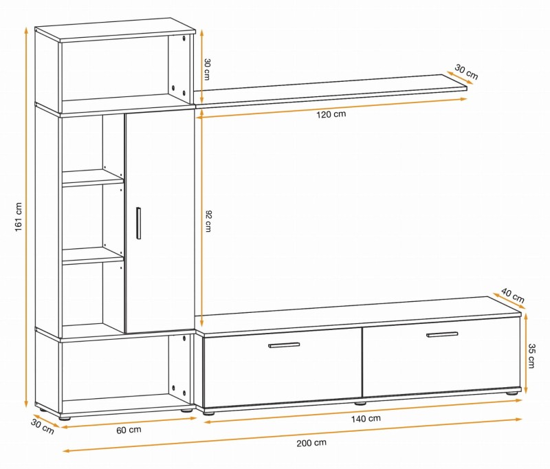 Meblościanka Roi zestaw 3 elementy do salonu perla gray/dąb artisan