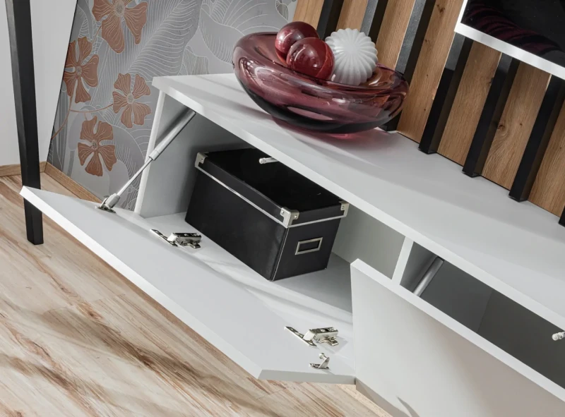 Meblościanka Verti z oświetleniem LED panel ścienny z lamelami do salonu