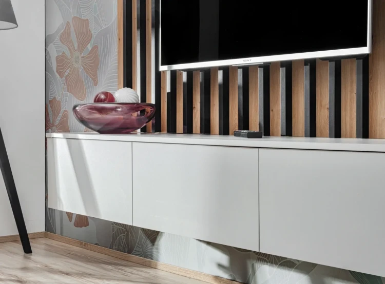 Meblościanka Verti z oświetleniem LED panel ścienny z lamelami do salonu