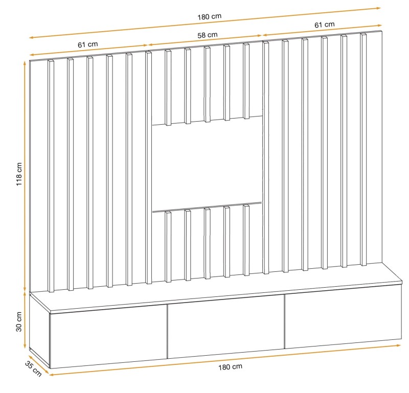 Meblościanka Verti II panel ścienny z lamelami szafka RTV zestaw do salonu