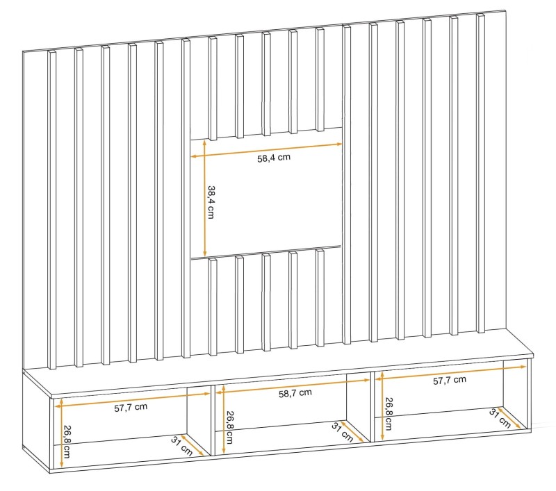 Meblościanka Verti II panel ścienny z lamelami szafka RTV zestaw do salonu