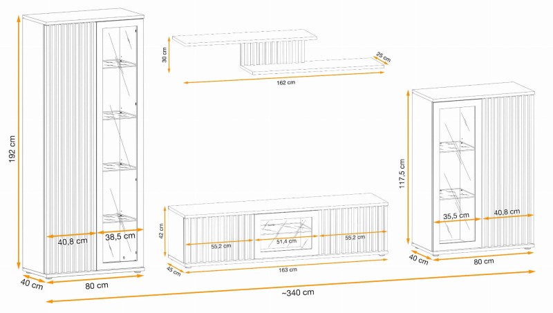 Meblościanka Cameron z oświetleniem LED 4 elementy do salonu czarny/hickory jackson