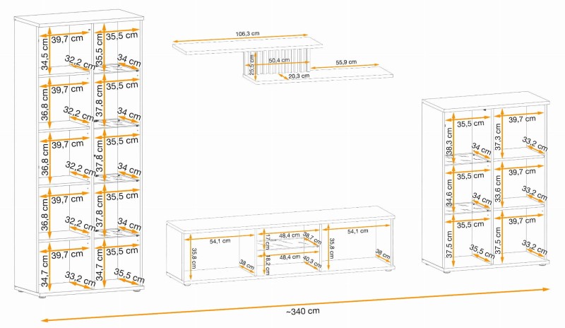 Meblościanka Cameron z oświetleniem LED 4 elementy do salonu czarny/hickory jackson