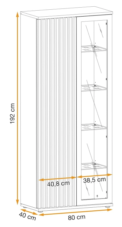 Witryna wysoka Cameron 80 cm z LED do salonu czarny/hickory jackson