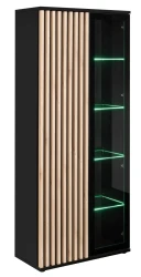 Witryna wysoka Cameron 80 cm z LED do salonu czarny/hickory jackson