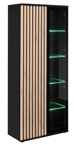 Witryna wysoka Cameron 80 cm z LED do salonu czarny/hickory jackson