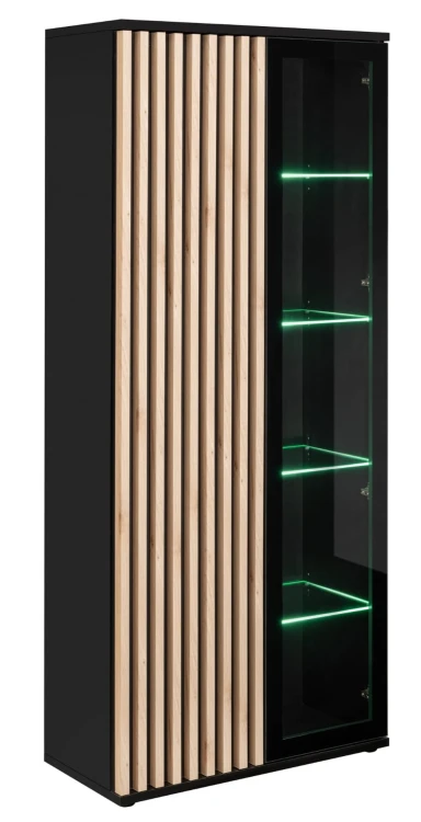 Witryna wysoka Cameron 80 cm z LED do salonu czarny/hickory jackson
