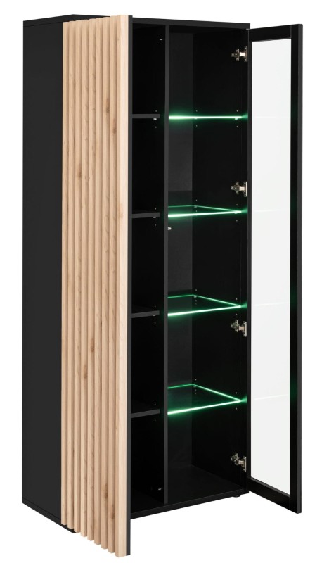 Witryna wysoka Cameron 80 cm z LED do salonu czarny/hickory jackson