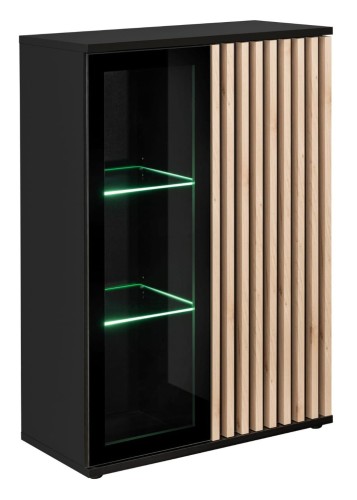 Witryna niska Cameron 80 cm z LED do salonu czarny/hickory jackson