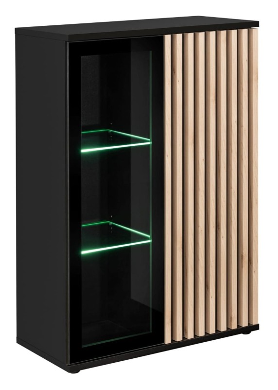 Witryna niska Cameron 80 cm z LED do salonu czarny/hickory jackson