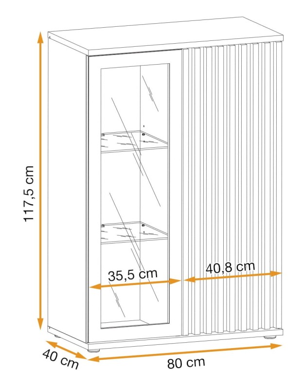 Witryna niska Cameron 80 cm z LED do salonu czarny/hickory jackson