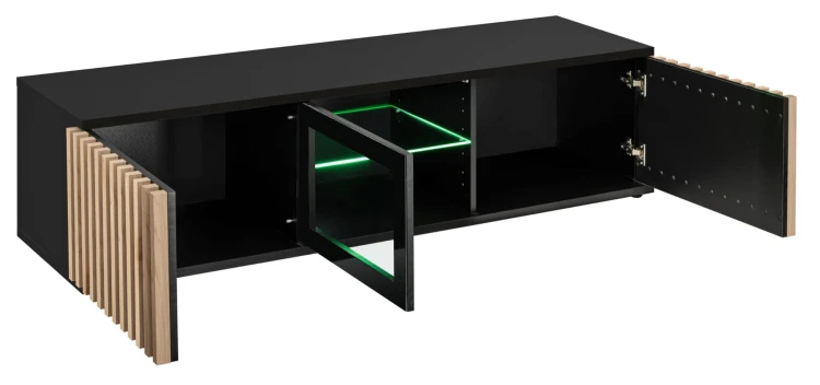Szafka RTV Cameron 163 cm z LED do salonu czarny/hickory jackson