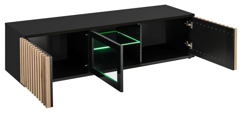 Szafka RTV Cameron 163 cm z LED do salonu czarny/hickory jackson