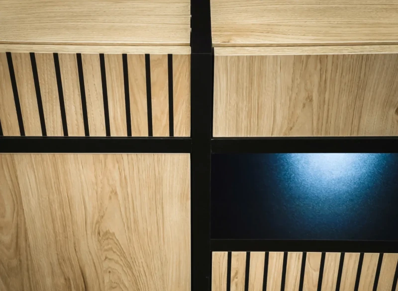 Szafka RTV Cross 150 cm z LED do salonu hickory jackson/czarny