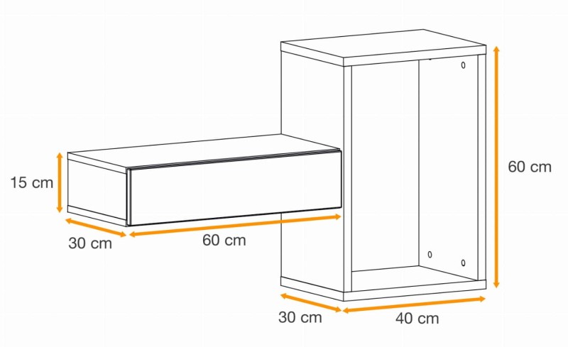 Półka z szufladą Easy II 100 cm zestaw ścienny do przedpokoju dąb wotan/czarny