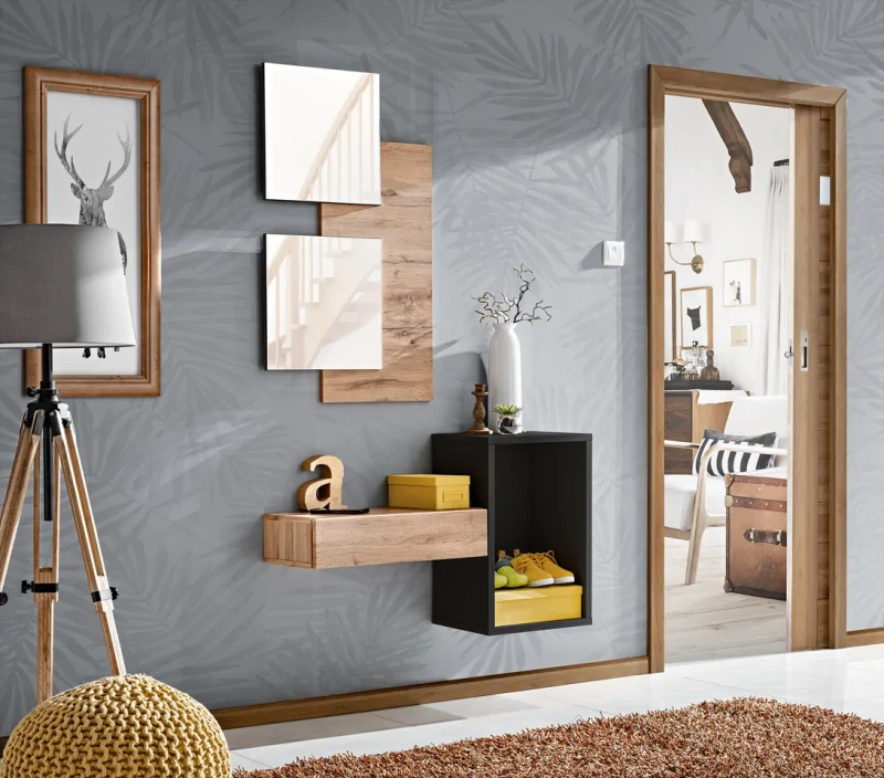 Panel ścienny Easy I 60 cm z lustrami do przedpokoju dąb wotan/czarny