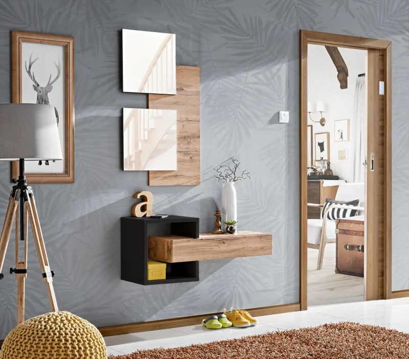 Panel ścienny Easy I 60 cm z lustrami do przedpokoju dąb wotan/czarny