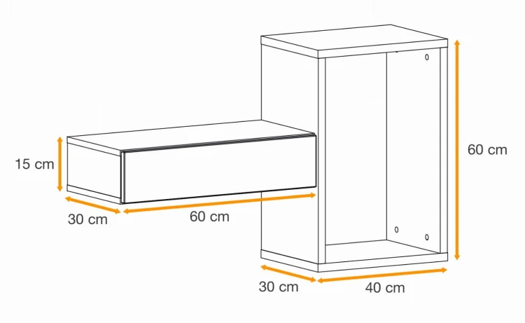 Półka z szufladą Easy II 100 cm zestaw ścienny do przedpokoju dąb wotan/biały