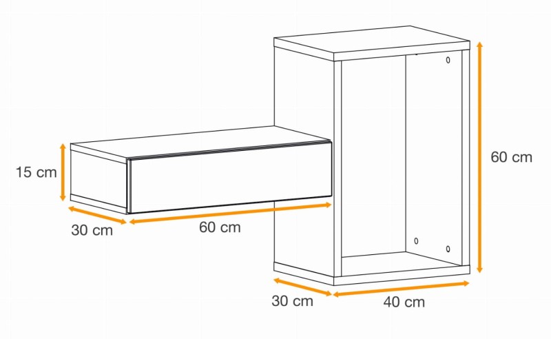 Półka z szufladą Easy II 100 cm zestaw ścienny do przedpokoju dąb wotan/biały