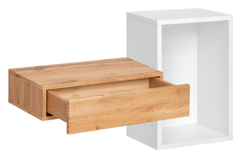 Półka z szufladą Easy II 100 cm zestaw ścienny do przedpokoju dąb wotan/biały