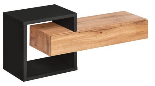 Półka z szufladą Easy III 100 cm zestaw ścienny do przedpokoju dąb wotan/czarny