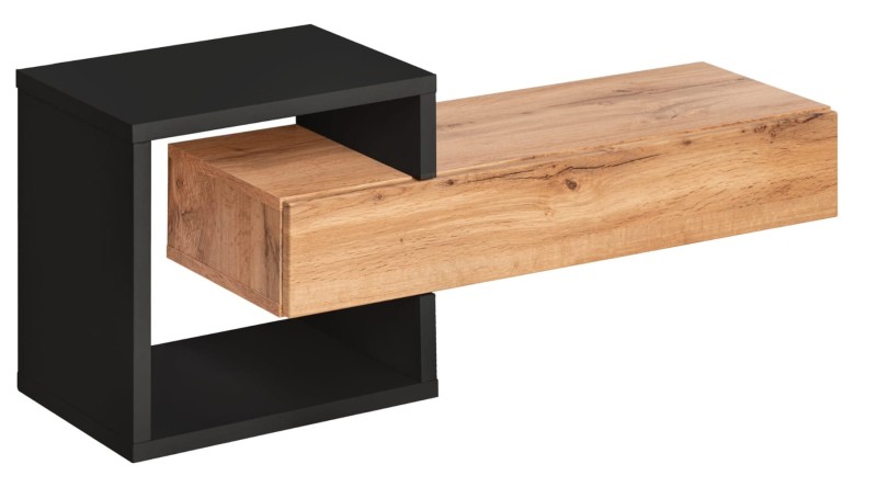 Półka z szufladą Easy III 100 cm zestaw ścienny do przedpokoju dąb wotan/czarny