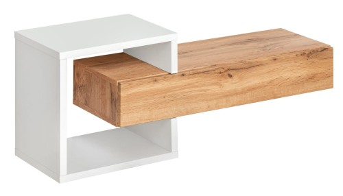 Półka z szufladą Easy III 100 cm zestaw ścienny do przedpokoju dąb wotan/biały