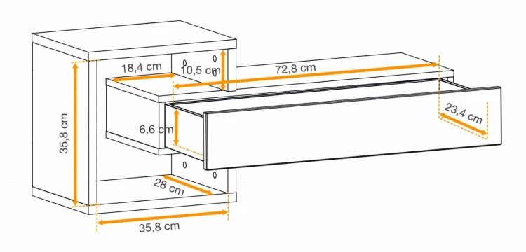 Półka z szufladą Easy III 100 cm zestaw ścienny do przedpokoju dąb wotan/biały
