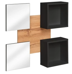 Panel ścienny Easy VII 100 cm z 2 półkami i 2 lustrami do przedpokoju dąb wotan/czarny