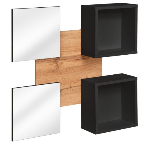 Panel ścienny Easy VII 100 cm z 2 półkami i 2 lustrami do przedpokoju dąb wotan/czarny