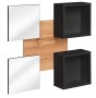 Panel ścienny Easy VII 100 cm z 2 półkami i 2 lustrami do przedpokoju dąb wotan/czarny