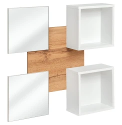 Panel ścienny Easy VII 100 cm z 2 półkami i 2 lustrami do przedpokoju dąb wotan/biały